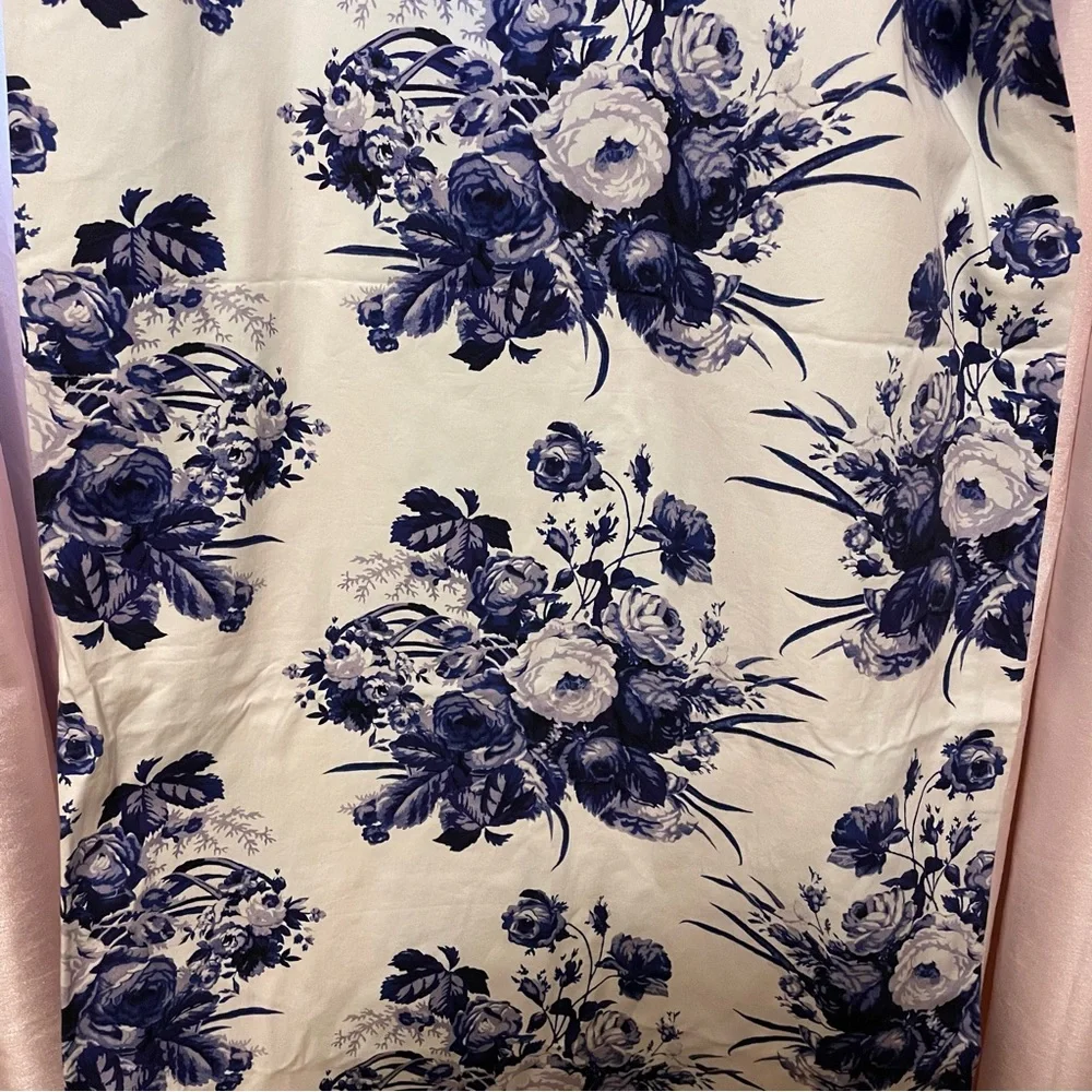 Anthropologie Abi Blue & White Cotton Panel Curtain 50